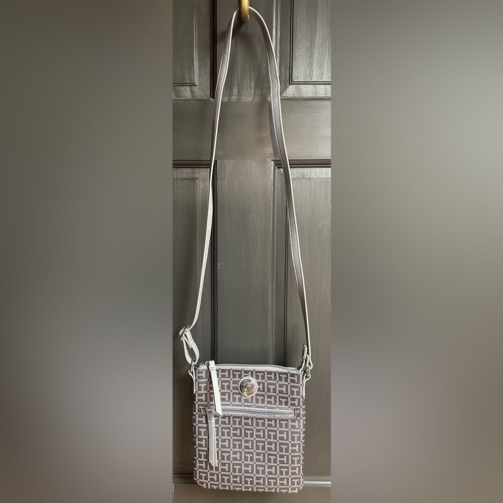 Tommy Hilfiger Small Signature Logo Crossbody Light and Dark Gray Faux Leather